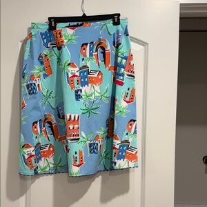 Aqua Tropical Village A-Line Skirt